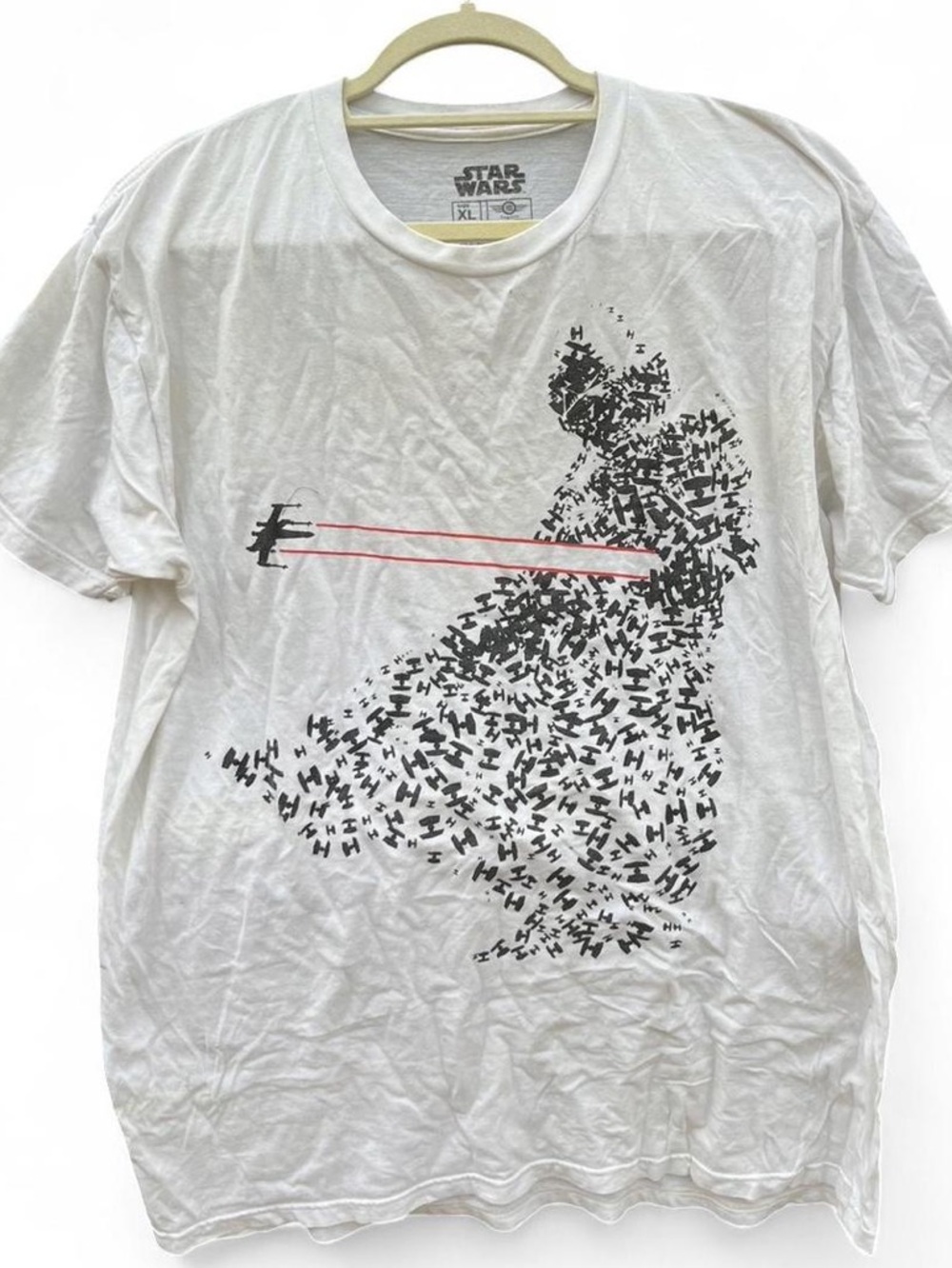Star Wars White Tee with Black Vader Silhouette and Red Laser